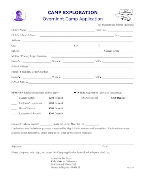 Overnight Camp Application