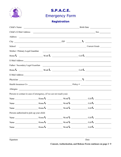 S.P.A.C.E. Emergency Form
